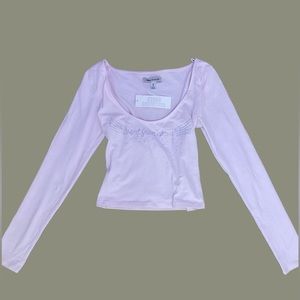 Urban Outfitters “Sent From Above” Rinestone Pink Long Sleeve Scoop Neck Top